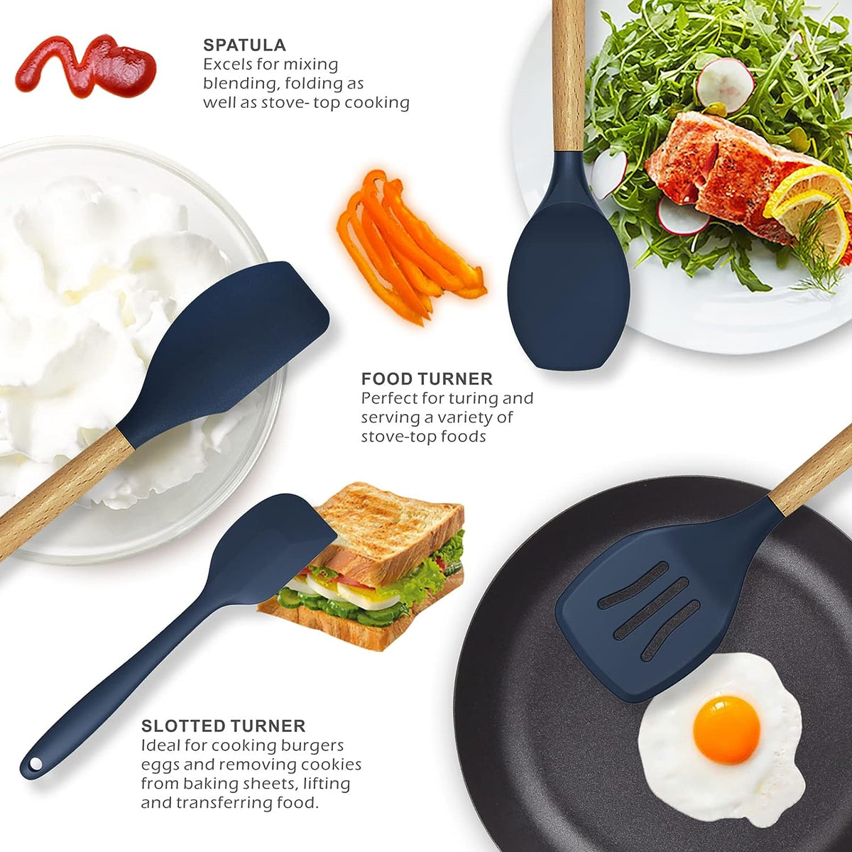12-Piece Silicone Kitchen Utensils Set with Wooden Handles & Holder