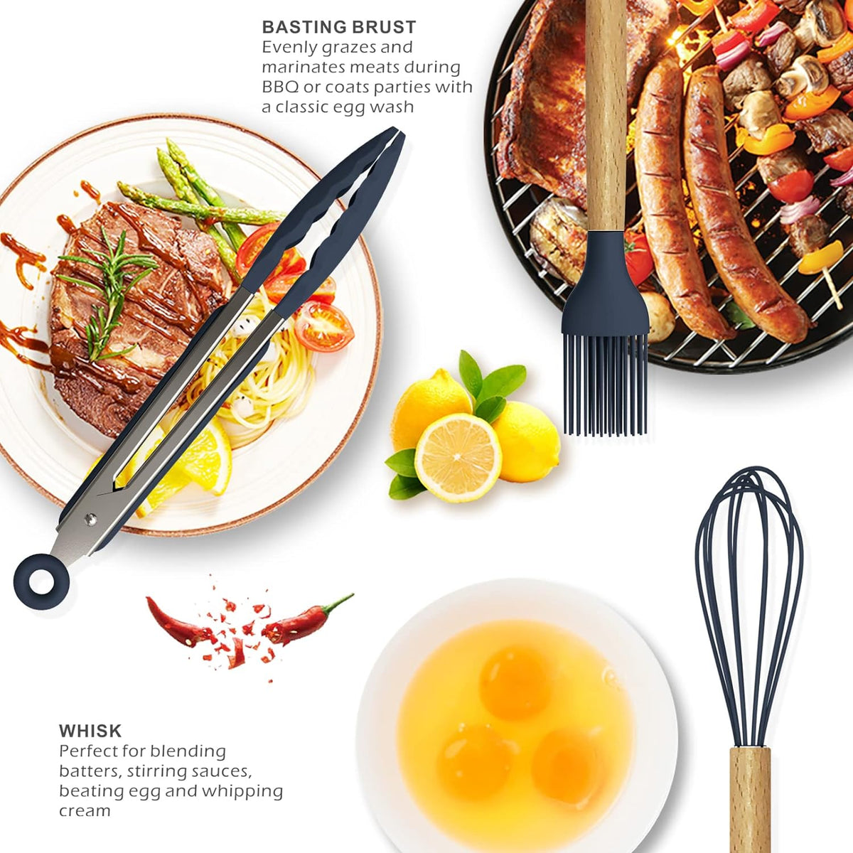 12-Piece Silicone Kitchen Utensils Set with Wooden Handles & Holder