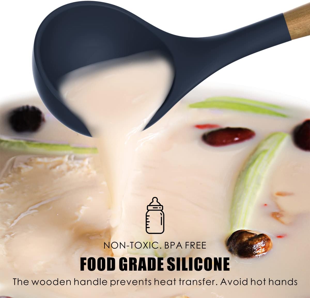 12-Piece Silicone Kitchen Utensils Set with Wooden Handles & Holder