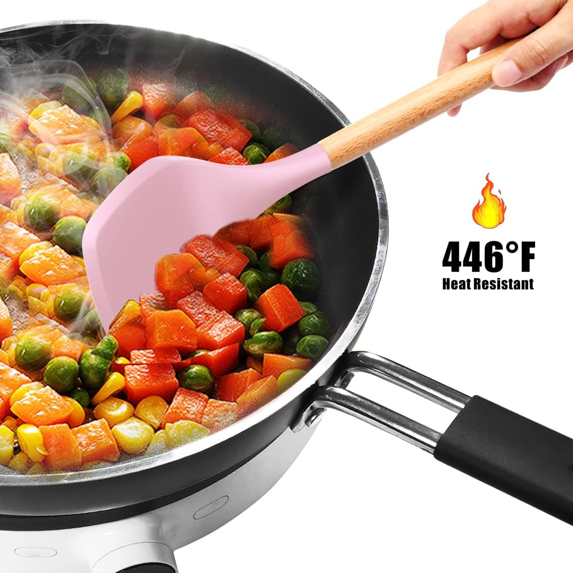 12-Piece Silicone Kitchen Utensils Set with Wooden Handles & Holder