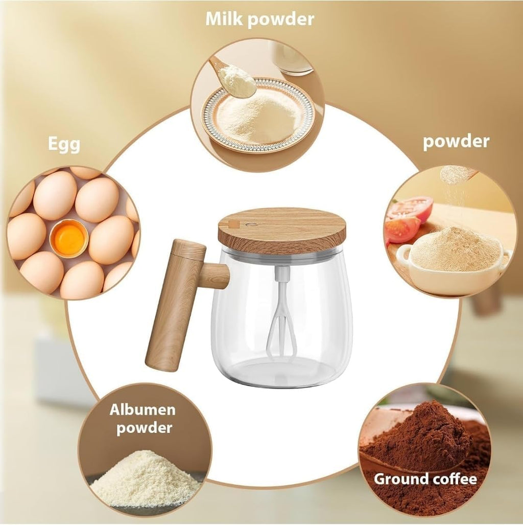 Wooden Design Automatic Self-Stirring Coffee Mug – 400ml Electric Mixing Cup