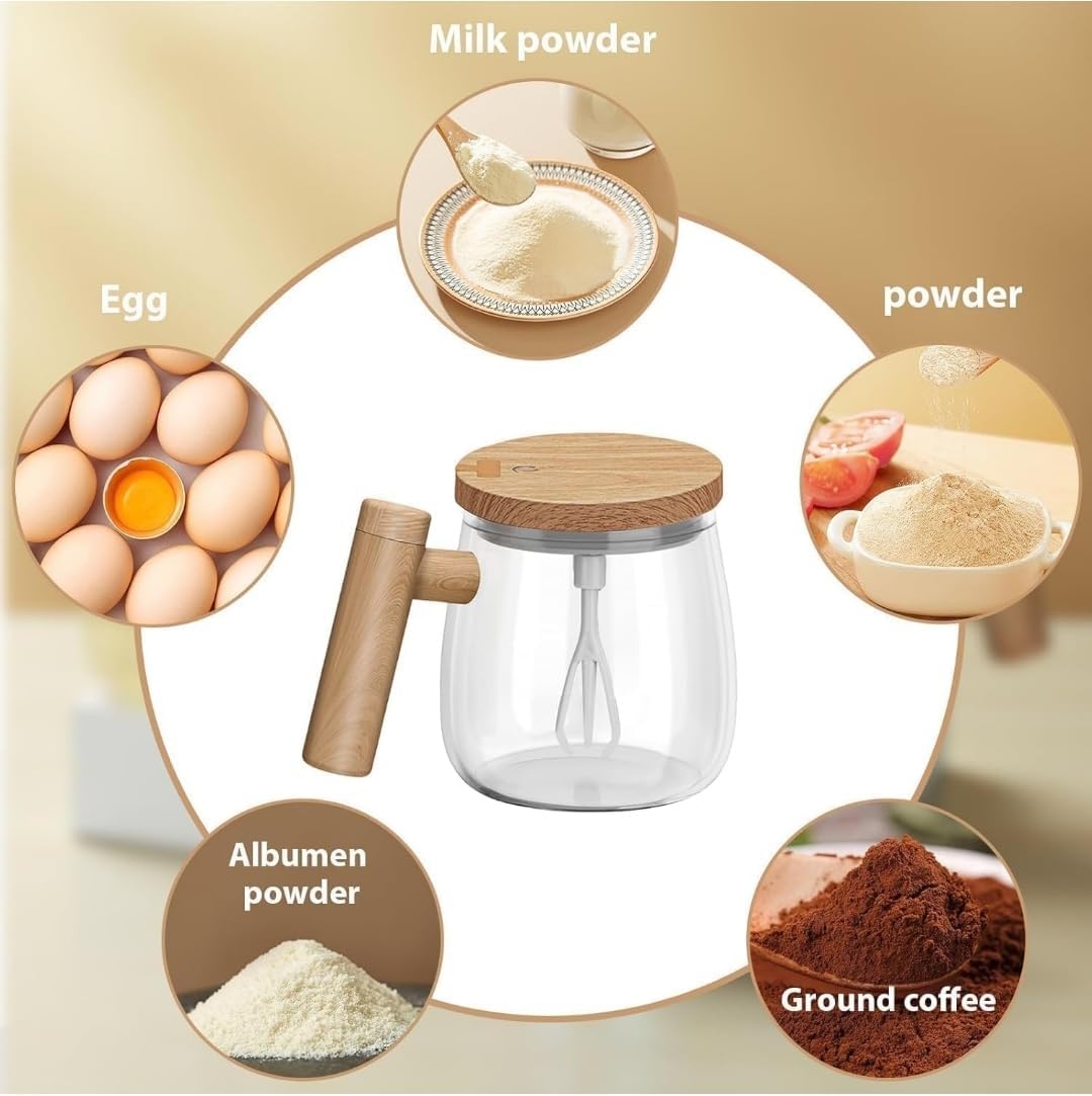 Wooden Design Automatic Self-Stirring Coffee Mug – 400ml Electric Mixing Cup