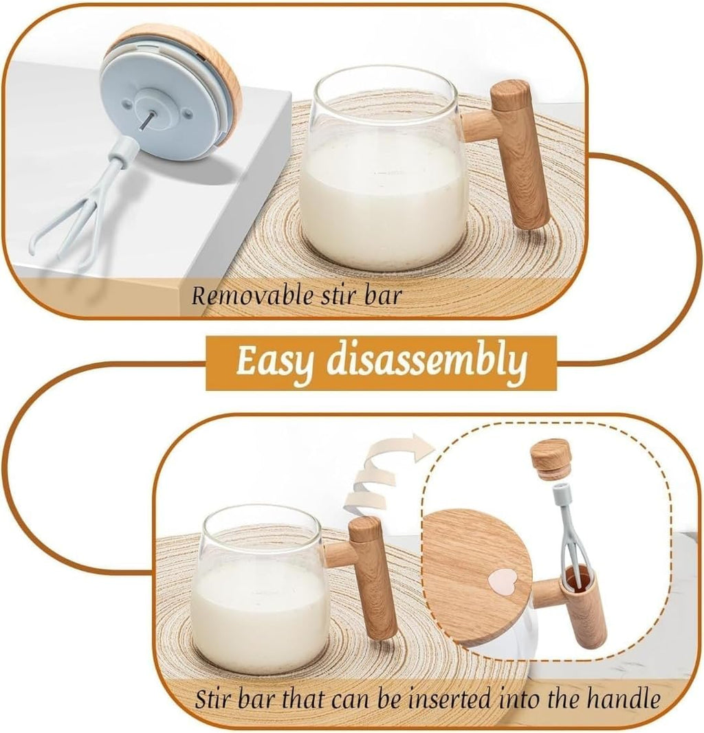 Wooden Design Automatic Self-Stirring Coffee Mug – 400ml Electric Mixing Cup
