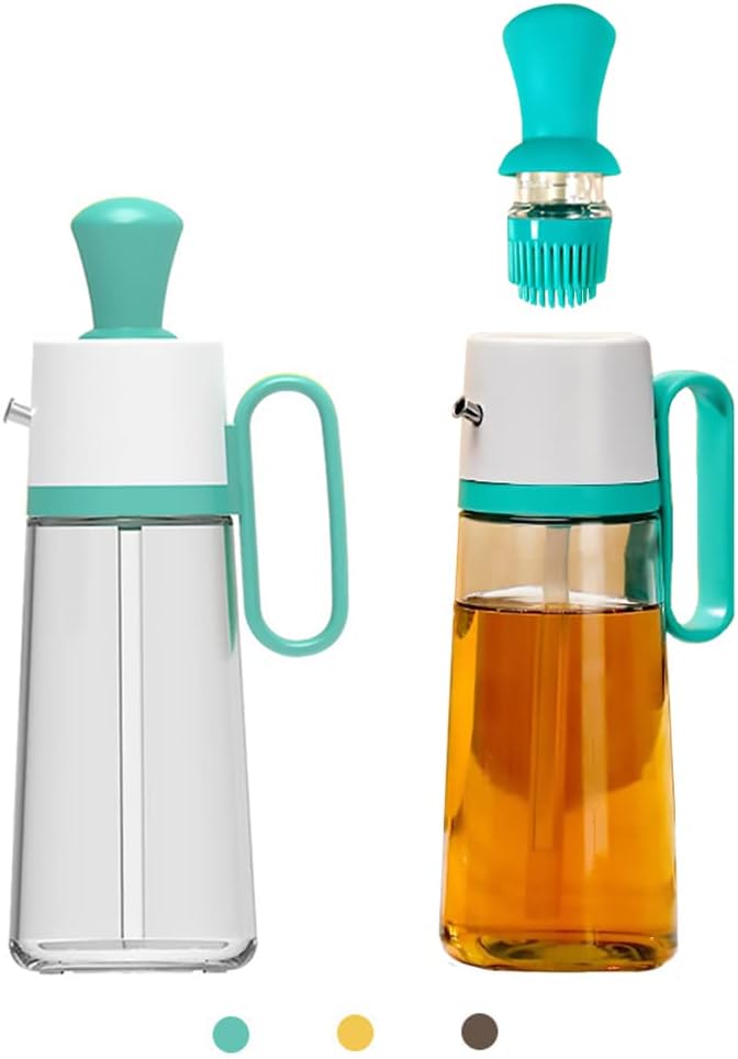 3-in-1 Oil Dispenser Bottle with Silicone Brush – 550ml Glass Oil Sprayer