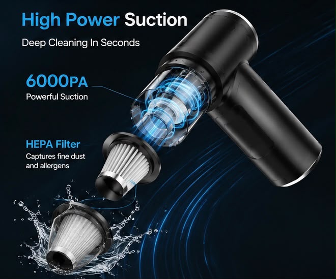 3-in-1 Portable Cordless Vacuum Cleaner – Compact Handheld Dust Cleaner