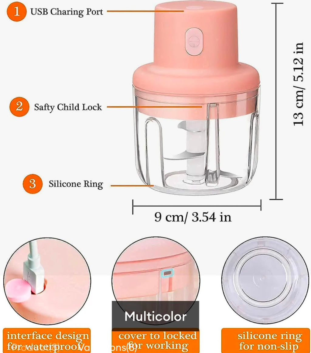 Portable USB Rechargeable Electric Mini Food Chopper – Cordless Vegetable, Onion & Garlic Cutter