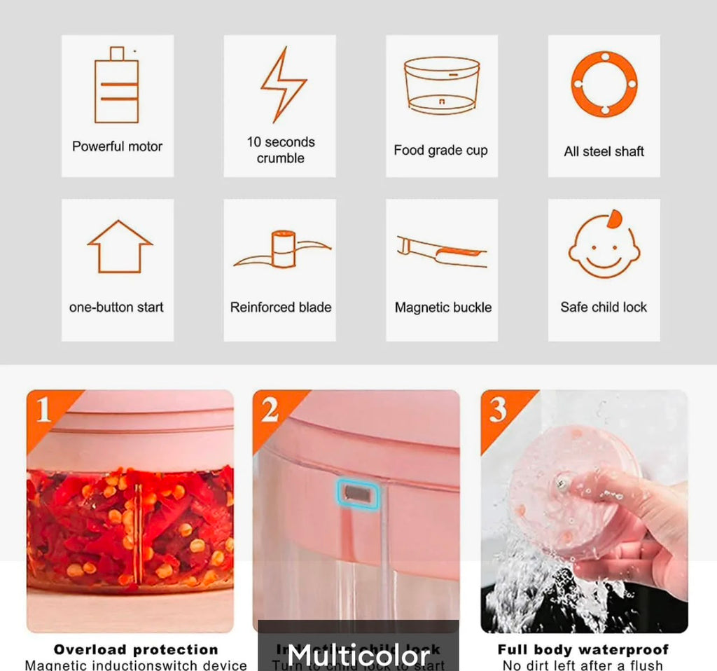 Portable USB Rechargeable Electric Mini Food Chopper – Cordless Vegetable, Onion & Garlic Cutter